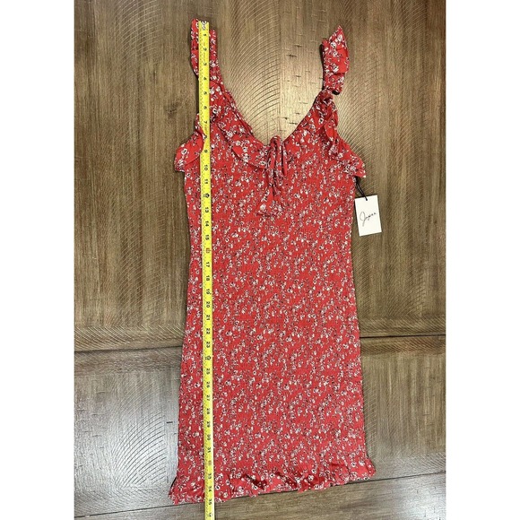NWT Japna Women's Bodycon Stretch Dress Red Floral Sleeveless Ruffle V Neck - M - Picture 7 of 11
